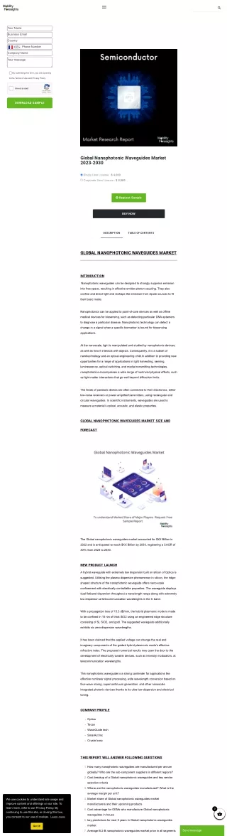Global Nanophotonic Waveguides Market Forecast 2023-2030