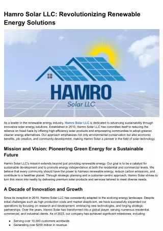 Hamro Solar LLC_ Revolutionizing Renewable Energy Solutions