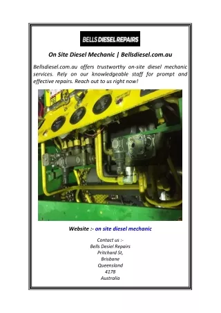 On Site Diesel Mechanic  Bellsdiesel.com.au