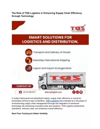 The Role of TQS Logistics in Enhancing Supply Chain Efficiency through Technology