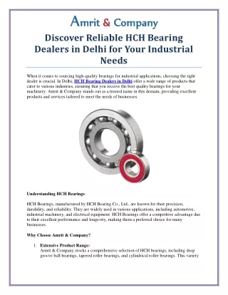 Reliable HCH Bearing Dealers in Delhi - Amrit & Company