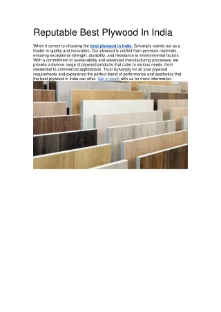 Reputable Best Plywood In India