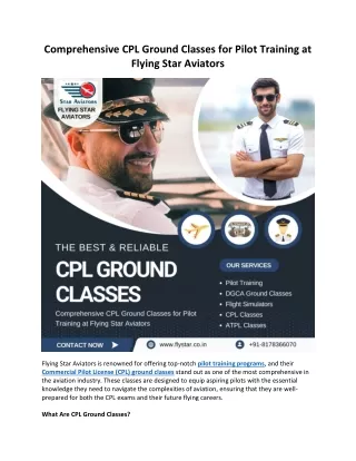 Comprehensive CPL Ground Classes for Pilot Training at Flying Star Aviators