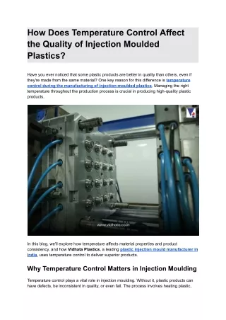How Does Temperature Control Affect the Quality of Injection Moulded Plastics