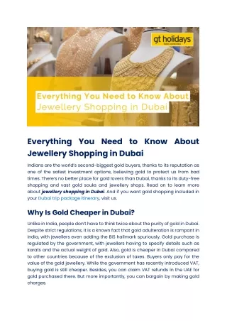 All That You Must Know About Jewellery Shopping in Dubai