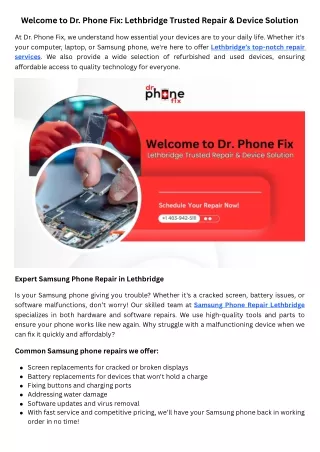 Welcome to Dr. Phone Fix Lethbridge Trusted Repair & Device Solution