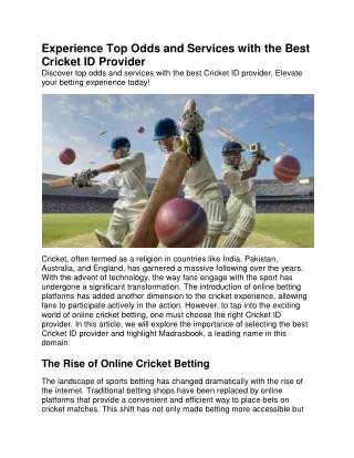 Experience Top Odds and Services with the Best Cricket ID Provider