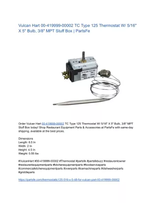 Vulcan Hart 00-419999-00002 TC Type 125 Thermostat W_ 5_16_ X 5_ Bulb, 3_8_ MPT Stuff Box _ PartsFe