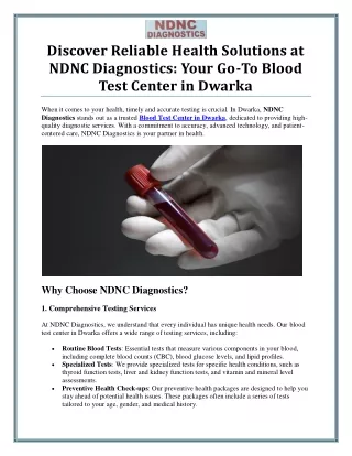 NDNC Diagnostics: Your Trusted Blood Test Center in Dwarka