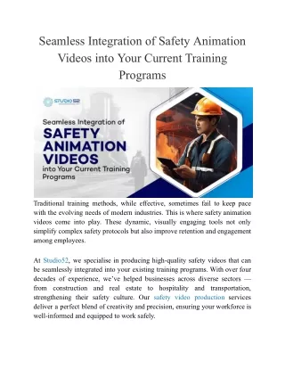 Seamless Integration of Safety Animation Videos into Your Current Training Programs