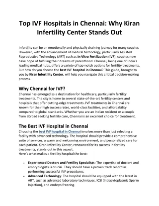 Top IVF Hospitals in Chennai Why Kiran Infertility Center Stands Out