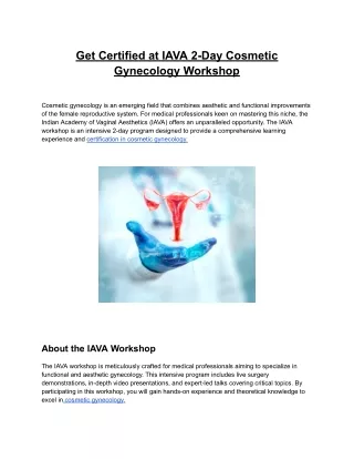 Get Certified at IAVA 2-Day Cosmetic Gynecology Workshop