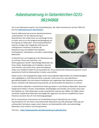 Asbestsanierung in Gelsenkirchen 0231-98194868