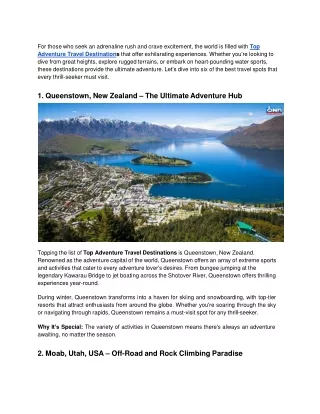 Top Adventure Travel Destinations Every Thrill-Seeker Must Visit
