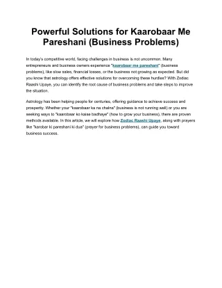 Powerful Solutions for Kaarobaar Me Pareshani