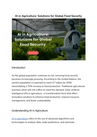 AI in Agriculture Solutions for Global Food Security