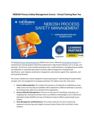 NEBOSH Process Safety Management Course - Virtual Training Near You