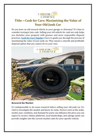 Cash for Cars: Maximizing the Value of Your Old Junk Car