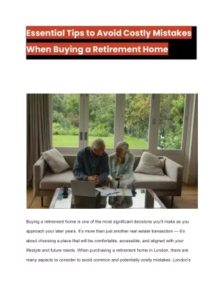 Essential Tips to Avoid Costly Mistakes When Buying a Retirement Home- Estate Agents ROYAL WHARF