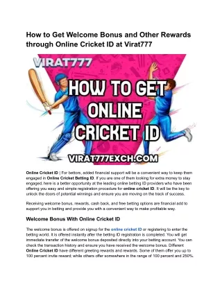 How to Get Welcome Bonus and Other Rewards through Online Cricket ID at Virat777