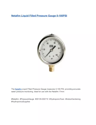 Netafim Liquid Filled Pressure Gauge 0-100PSI