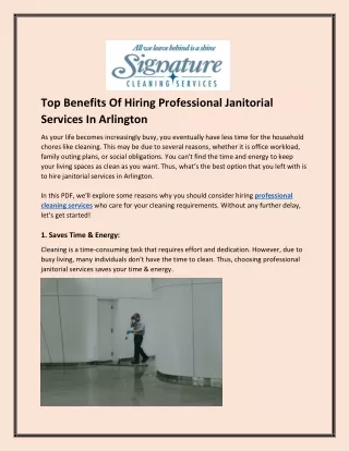 Top Benefits Of Hiring Professional Janitorial Services In Arlington