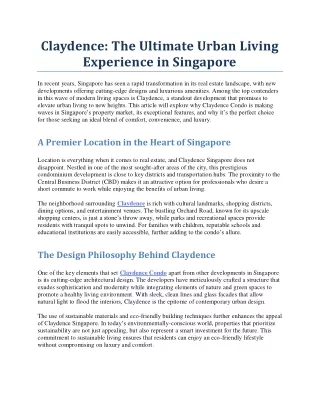Claydence The Ultimate Urban Living Experience in Singapore
