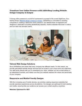 Transform Your Online Presence with 24SiteShop Leading Website Design Company in Kanpur