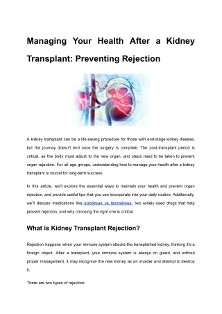 Managing Your Health After a Kidney Transplant_ Preventing Rejection