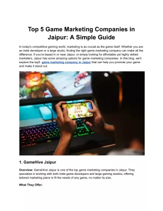 Top 5 Game Marketing Companies in Jaipur_ A Simple Guide