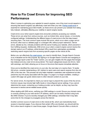 How to Fix Crawl Errors for Improving SEO Performance
