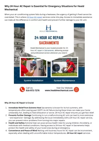 Why 24 Hour AC Repair is Essential for Emergency Situations for Heald Mechanical