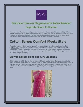 Embrace Timeless Elegance with Katan Weaves Exquisite Saree Collection