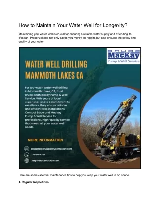 How to Maintain Your Water Well for Longevity