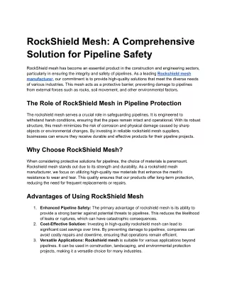 RockShield Mesh: A Comprehensive Solution for Pipeline Safety