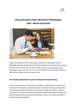 Cheap Research Paper Writing In Philadelphia, USA—Words Doctorate