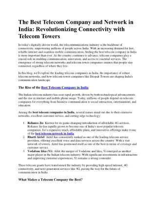 Deepak Towers Best Telecom Company and Network in India