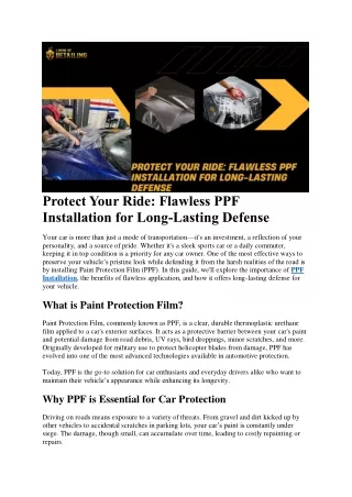 Protect Your Ride: Flawless PPF Installation for Long-Lasting Defense