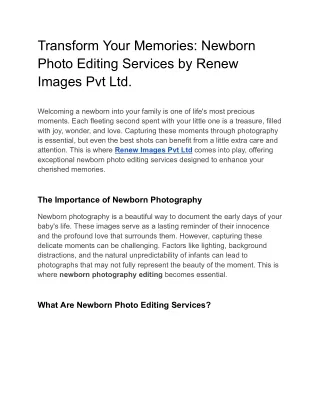 Transform Your Memories: Newborn Photo Editing Services by Renew Images Pvt Ltd.