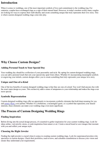 Wedding Rings: Expressing Individuality with Custom Designs
