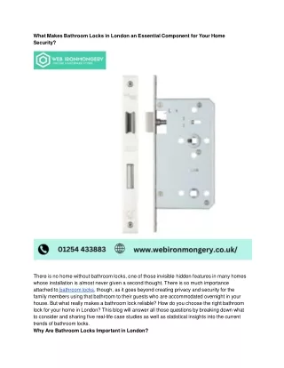 Why Choose Our Bathroom Locks in London?