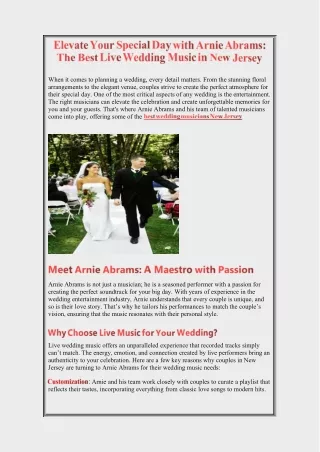 Elevate Your Special Day with Arnie Abrams The Best Live Wedding Music in New Jersey