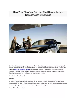 New York Chauffeur Service: The Ultimate Luxury Transportation Experience