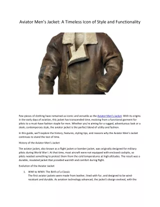Aviator Men’s Jacket: A Timeless Icon of Style and Functionality