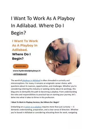 I Want To Work As A Playboy In Adilabad. Where Do I Begin_