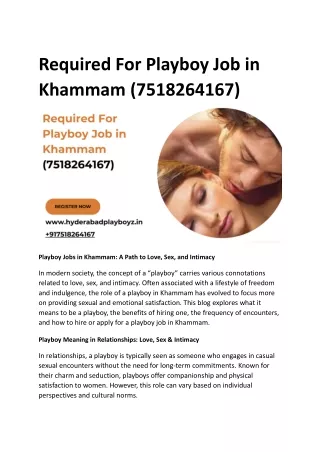 Required For Playboy Job in Khammam (7518264167)