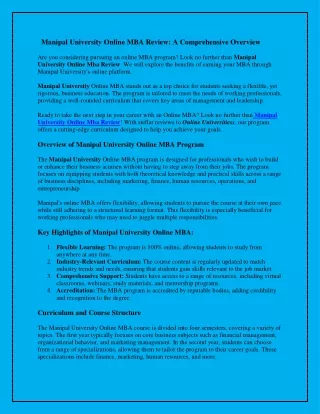 Manipal University Online MBA Review