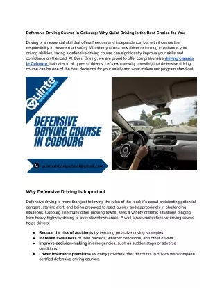 Defensive Driving Course in Cobourg_ Why Quint Driving is the Best Choice for You