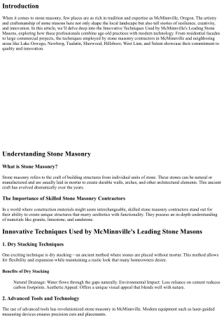 Innovative Techniques Used by McMinnville's Leading Stone Masons