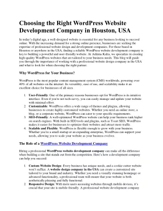 Ashima Kalra WordPress Website Development Company in Houston